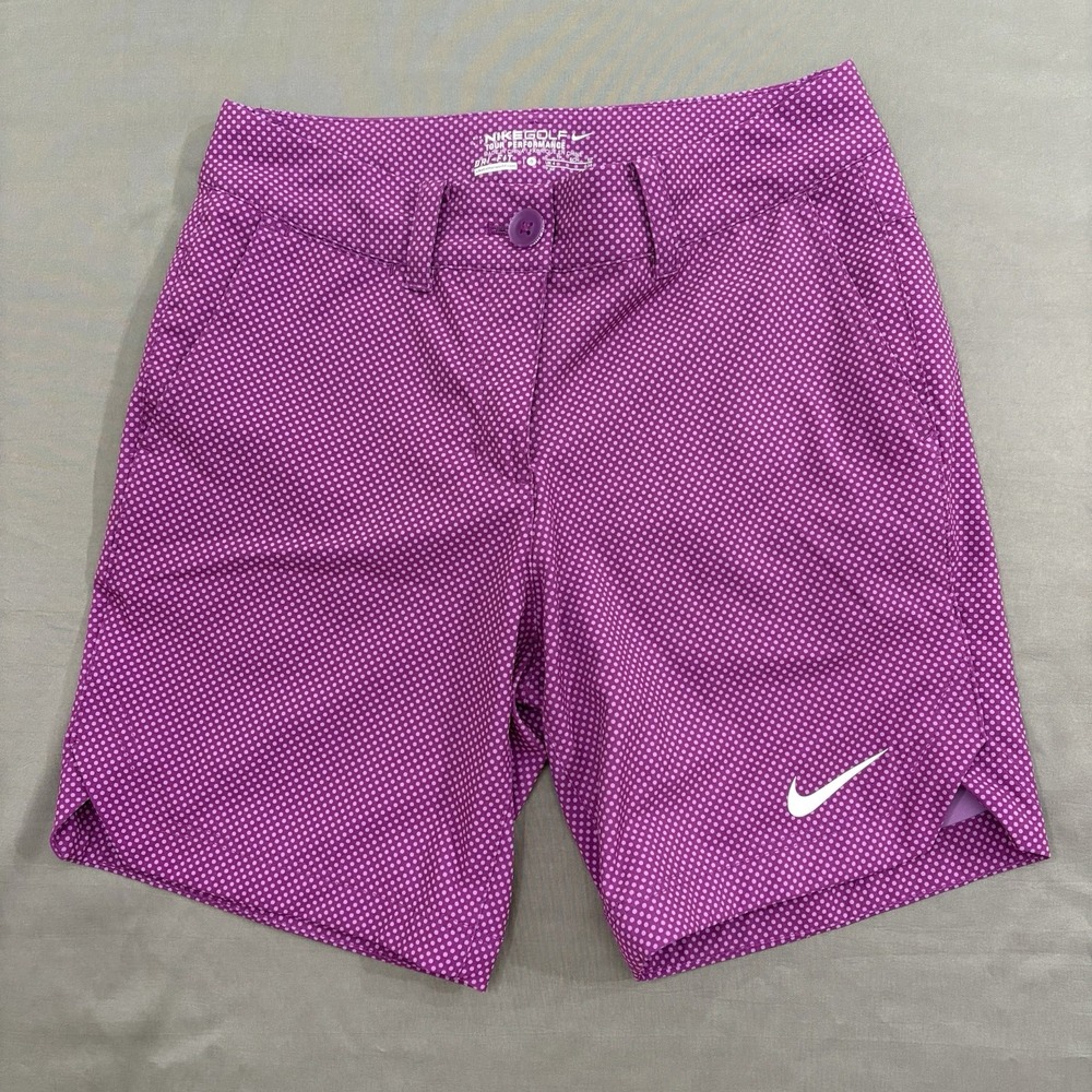 Nike Golf Tour Performance Womens Sz 0 Dri Fit Shorts Purple White Dot Print